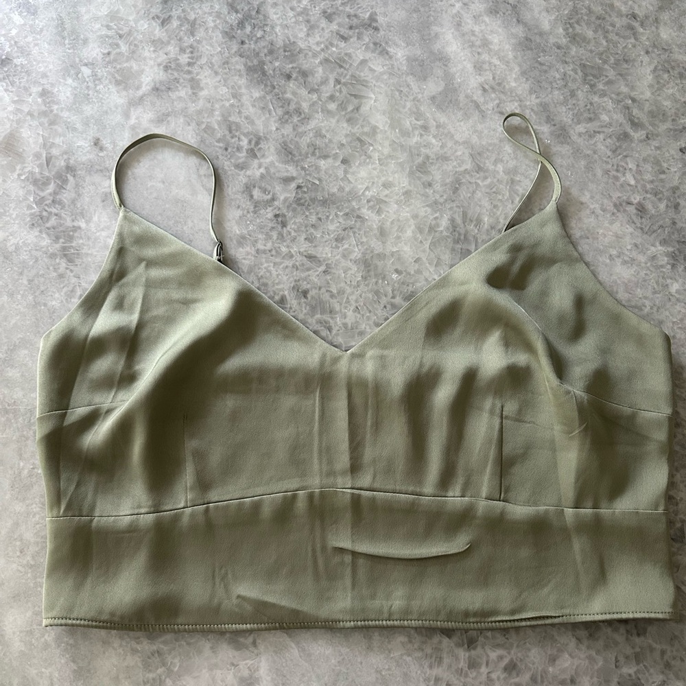 Abercrombie & Fitch Satin Crop Top, Green, Size XL